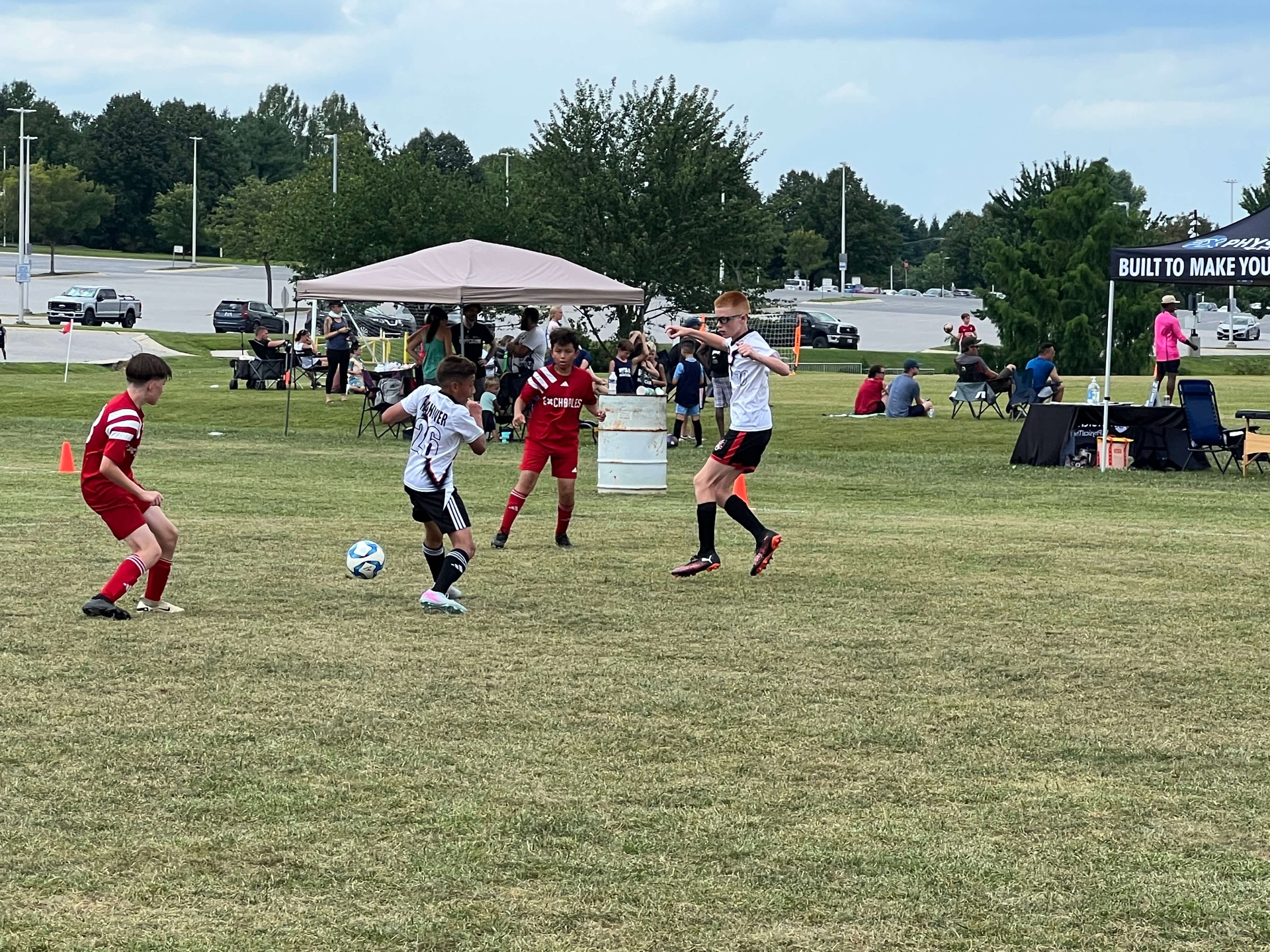 Players battling for the ball during a match